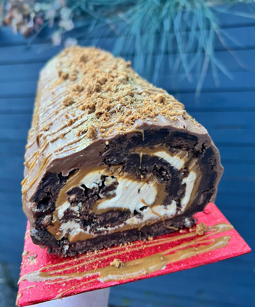 Vegan Biscoff Brownie Yule Log